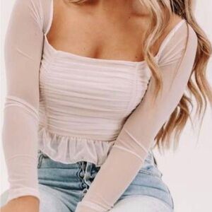 Blue Blush Pink/Tan Long Sleeve Top